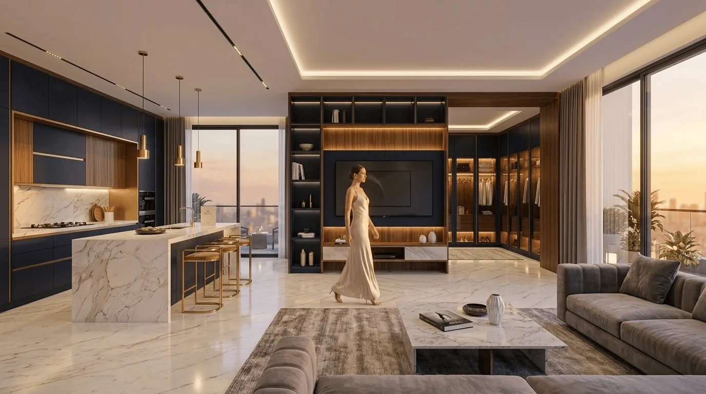 Luxury modern living room interior design with high-end furniture by Galley Interio
